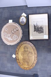 Vintage Wall Art, Crochet Doily, Charles Meryon Print