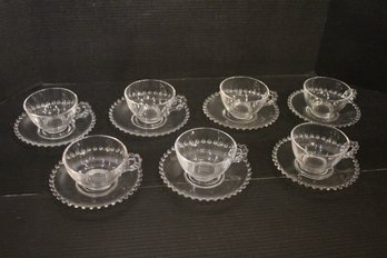 Vintage Set Of 7 Imperial Glass Candlewick Tea/coffee Cups With Saucers