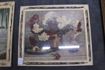 Vintage Morris & Bendien Framed Red And White Flower Print