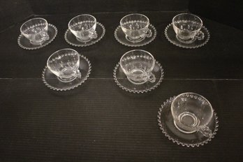 Vintage Set Of  7 Imperial Glass Candlewick Tea/coffee Cups With Saucers