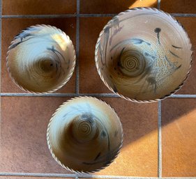 3 Studio Pottery Bowls In Graduated Sizes