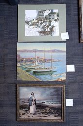 3 Art Prints In Decorative Frames, Rooftops Of Florence, Sailing Days, Nurse By The Sea
