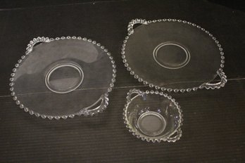 Set Of 2 Vintage Candlewick Serving Platters And 1 Small Serving Bowl