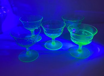 Vtg Uranium/Vaseline Glass - 5 Footed Dessert Glasses