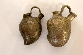 2 Middle Eastern Engraved Brass Hookah Bases