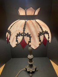 Vintage Tiffany-like Table Lamp W/Leaded Stained Glass Shade