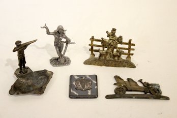 Vintage Metal, Brass Figures, Ashtray, Napkin Holder