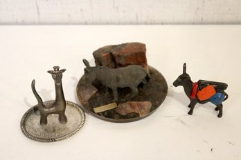 Vintage Giraffe Ring Holder, Souvenir Donkey Figures