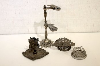 Vintage Metal Plant Themed Items, Memo Holder, Napkin Holder, Plant Frogs