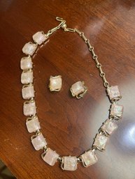 Coro Vintage Irridescent Lucite Necklace And Earrings