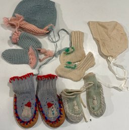 Vintage Knit Baby Booties,hats And Mittens
