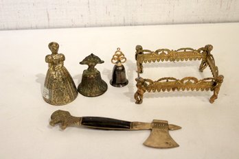 Antique Bells, Brass English Maiden Bell, REED & BARTON Silver Plate Bell, Brass Axe