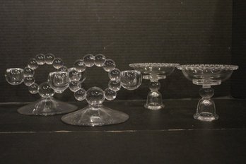 2 Sets Of Vintage Imperial Glass-Ohio Candlewick Double Candle Holder Pair, 5', And A Vintage Imperial Glass S