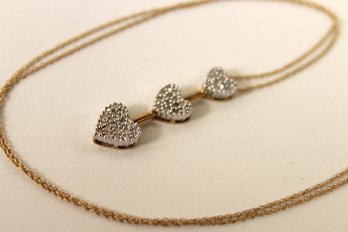 Triple Heart Necklace, 10k Gold, 0.25 Ct Diamonds