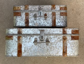 Set Of 2 Metal Storage Luggage Decorative