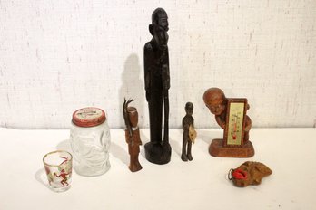 Hand Carved African Wood Sculptures, Boxer Joe Louis Jar