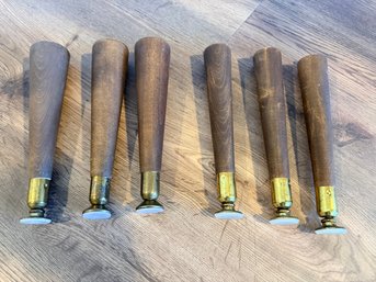 MCM Tapered Wooden Furniture Legs With Brass Caps - Set Of 6