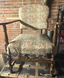 Vintage Ornate Carved Wood Upholstered Parlor Chair