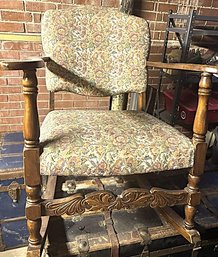 Vintage Ornate Carved Wood Upholstered Parlor Rocking Chair #1