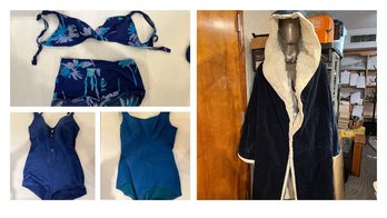 3 Large Swim Suits, Large Very Warm Robe