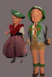 Vintage Celluloid Bavarian Girl And Boy Dolls 1930-1940