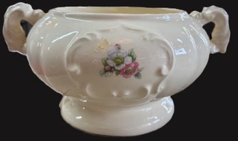 Vintage Small Soup Tureen, Made Of Creamware With A Floral Motif