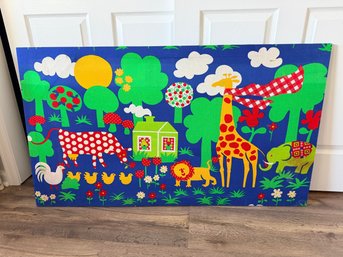 Vintage 1970s Finlayson Or Tampella Finnish Textile Mod Zoo/ Farm Print Or Wall Hanging