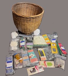 Basket Of Sewing Goods - Lace, Seam Binding And More