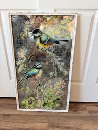 Modern Painted Mirror Wall Art With Birds On Tree Limbs