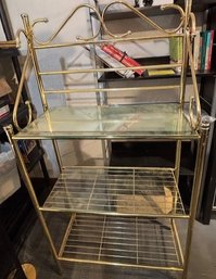 1980s Brass Tone Etagere With Glass Shelves