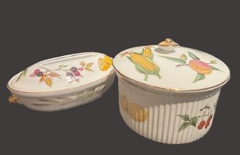 Royal Worcester Porcelain Evesham Pattern Gold Set Of 2 Oven To Table Casserole And Souffle Dishes   S