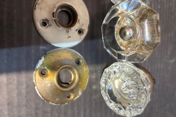 4 Antique Glass Doorknobs With Some Hardware