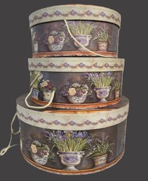 Set Of 3 Stackable Floral Hat Boxes