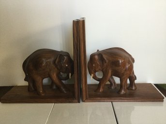 Beautiful Hand Carved Elephant Bookends