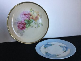 Plate With Pink & Yellow Roses & Plate With Forget-me-nots
