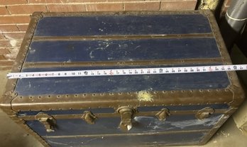 Antique Blue Steamer Trunk Featuring Brass Hardware