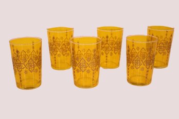 Set Of 6 Moroccan Gold And Glass Tumblers