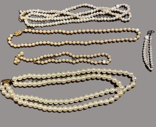 Lot Of 4 Faux Pearl Necklaces And 1 Bracelet