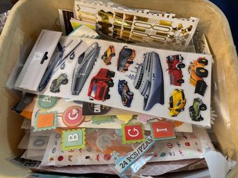 Tub Of Stickers, Letter And Number Stencils, Stamps, Rolly Eyes,