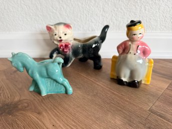 Vintage 1940s-1950s Ceramic Animal And Figure Planters/ Tchotchkes Collectible Plant Holders