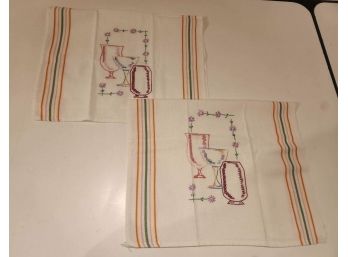 Set Of 2 Hand Embroidered Tea Towels