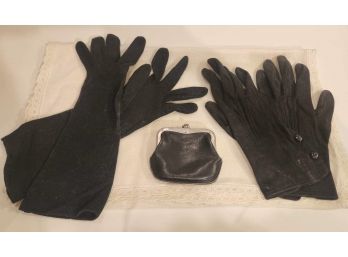 Vintage Black Gloves And Coin Purse
