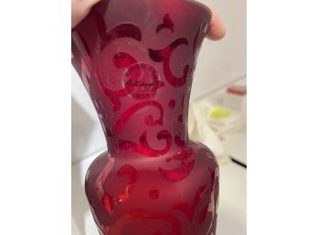 Red Etched Glass Vase