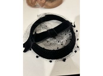 1950's Vintage Black Velvet Netted Veil Women's Hat