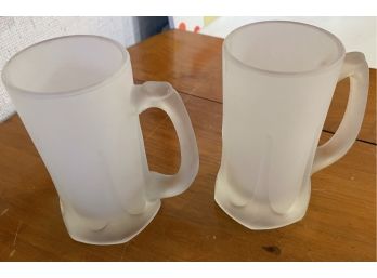2 Frosted Glass Beer Mugs