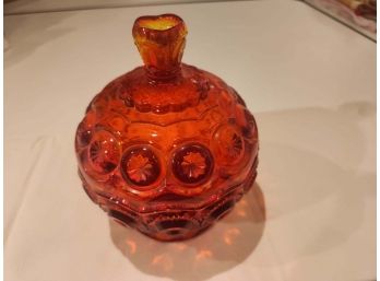 L.E. Smith Vintage Amberina Moon And Stars Candy Dish With Lid