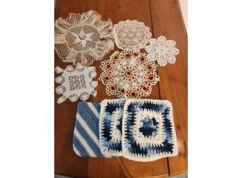 Crocheted Bundle #1  - Potholders And Doilies 8 Piece