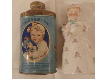 Vintage Baby Talc Can And Ceramic Bell
