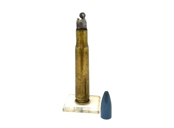 Antique Table Lighter Made From Bullet Mounted To Lucite Stand