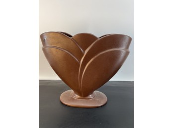 Royal Haeger Ceramic Fan Vase In Matte Brown